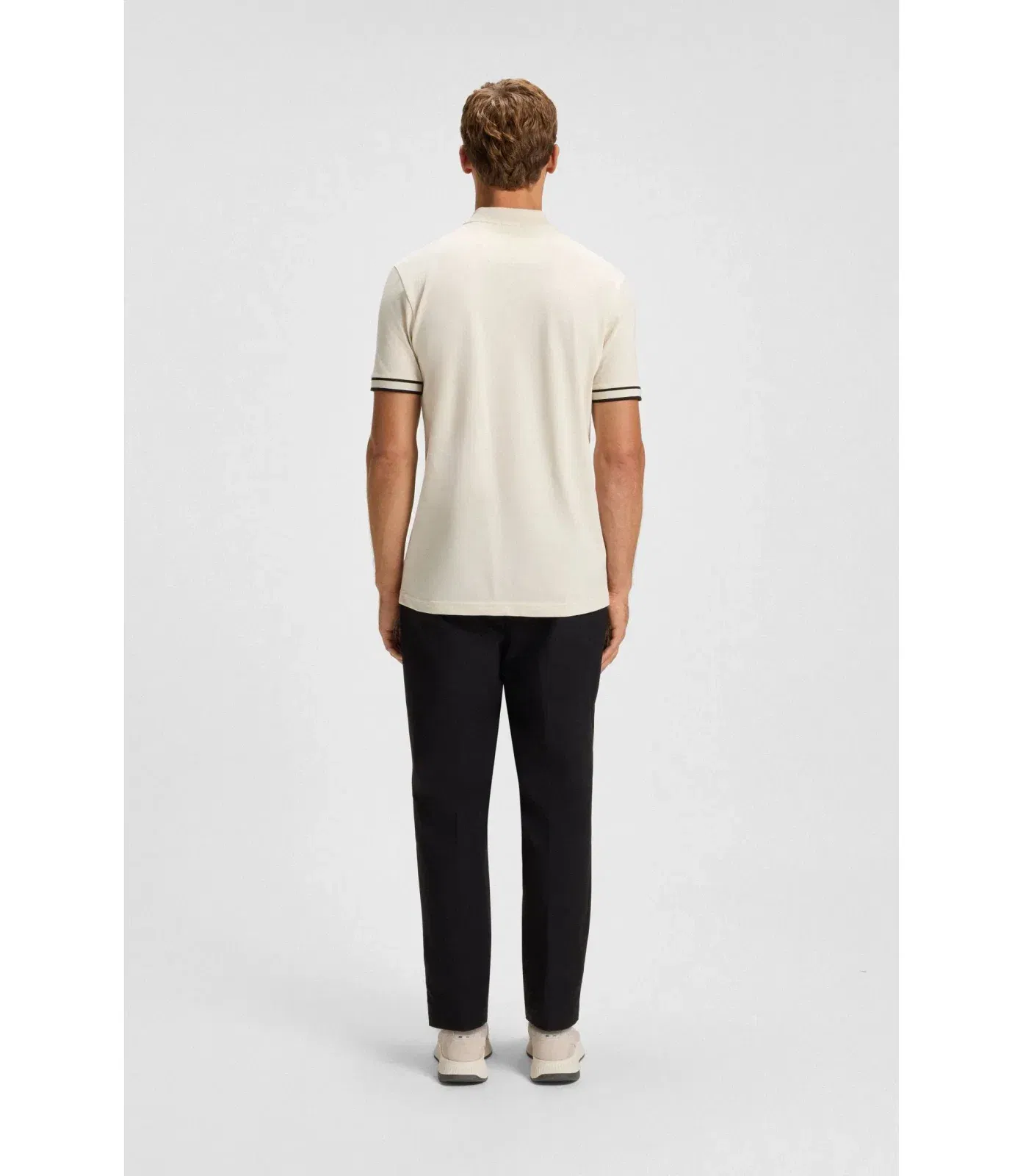 Boss Zip Neck Polo Shirt In Stretch Cotton Piqu White