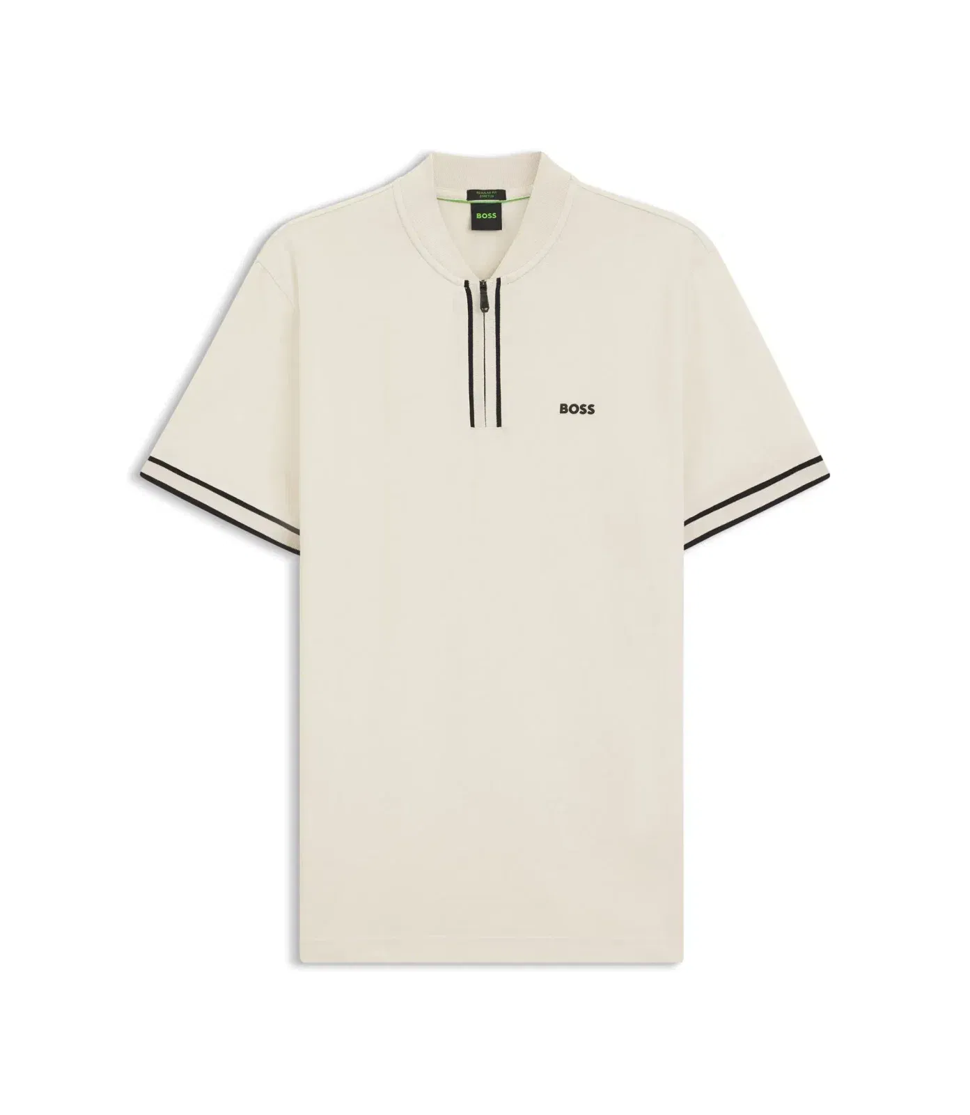 Boss Zip Neck Polo Shirt In Stretch Cotton Piqu White