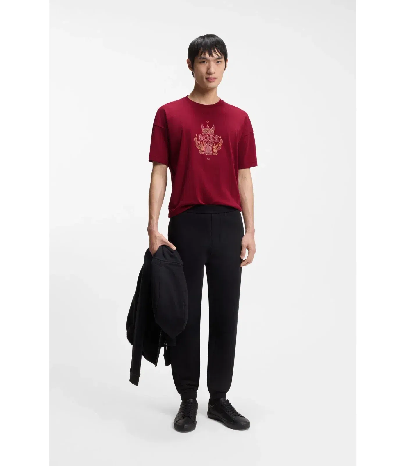 Boss Year Of The Horse Logo Artwork T-Shirt In Cotton Jersey Red