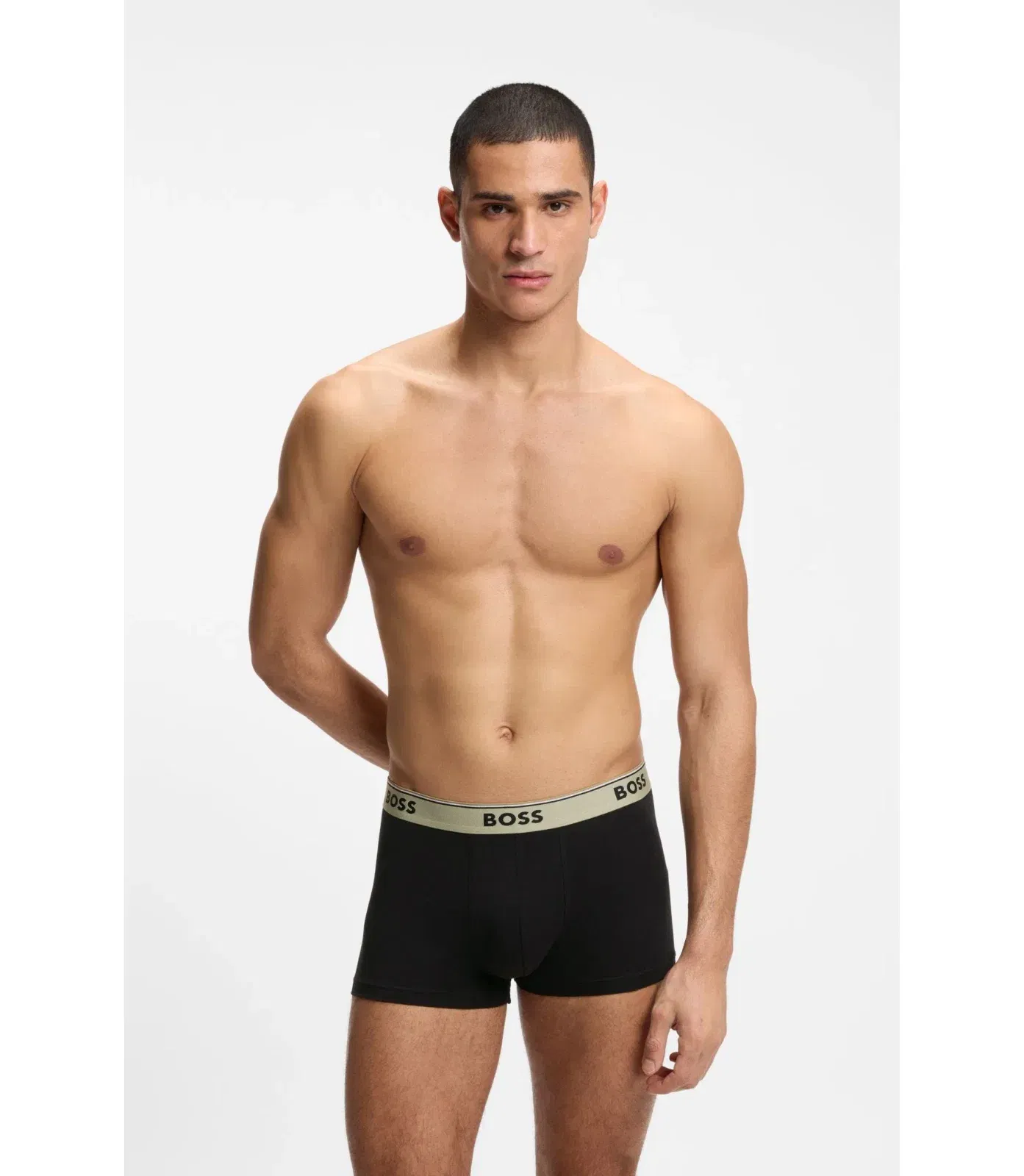 Boss Three Pack Of Trunks With Logo Waistbands Light Green