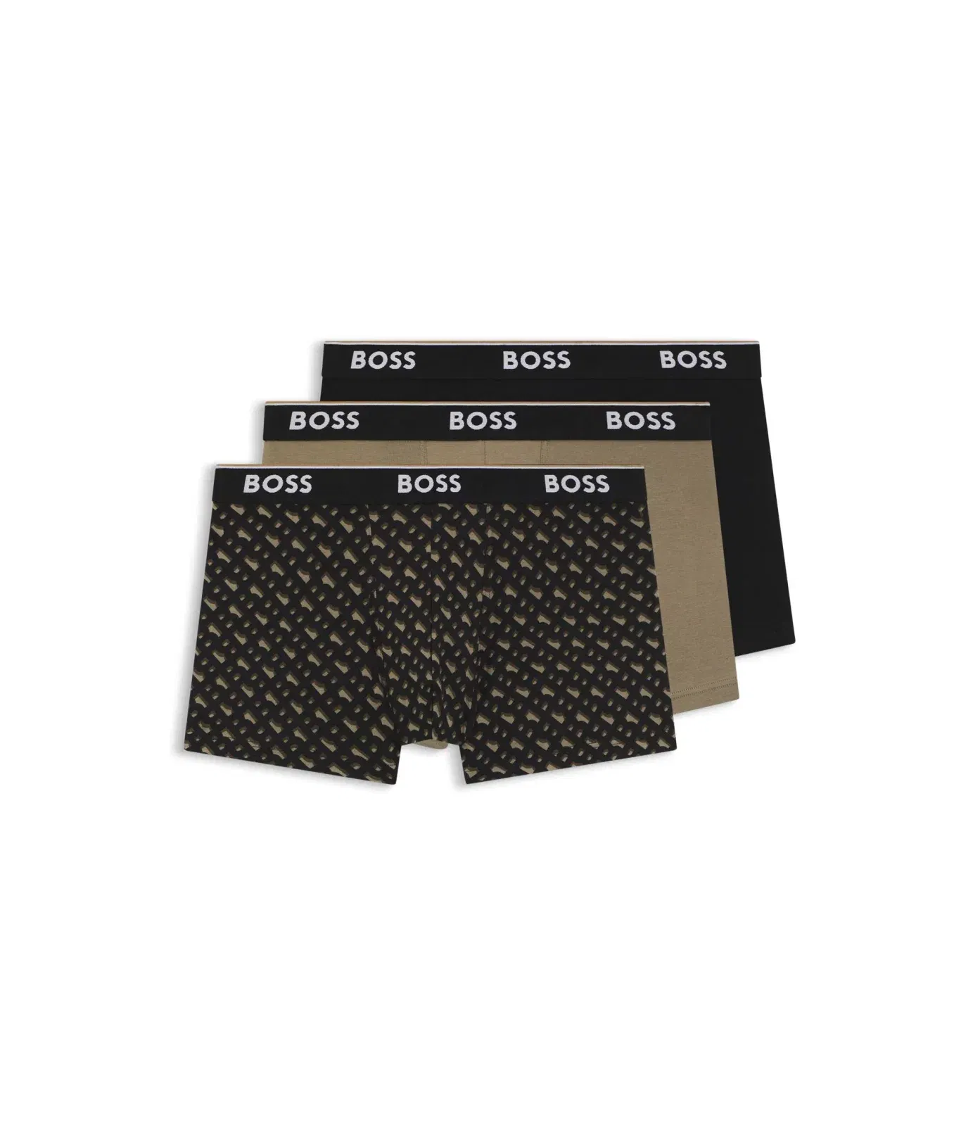 Boss Three Pack Of Trunks With Logo Waistbands Light Brown