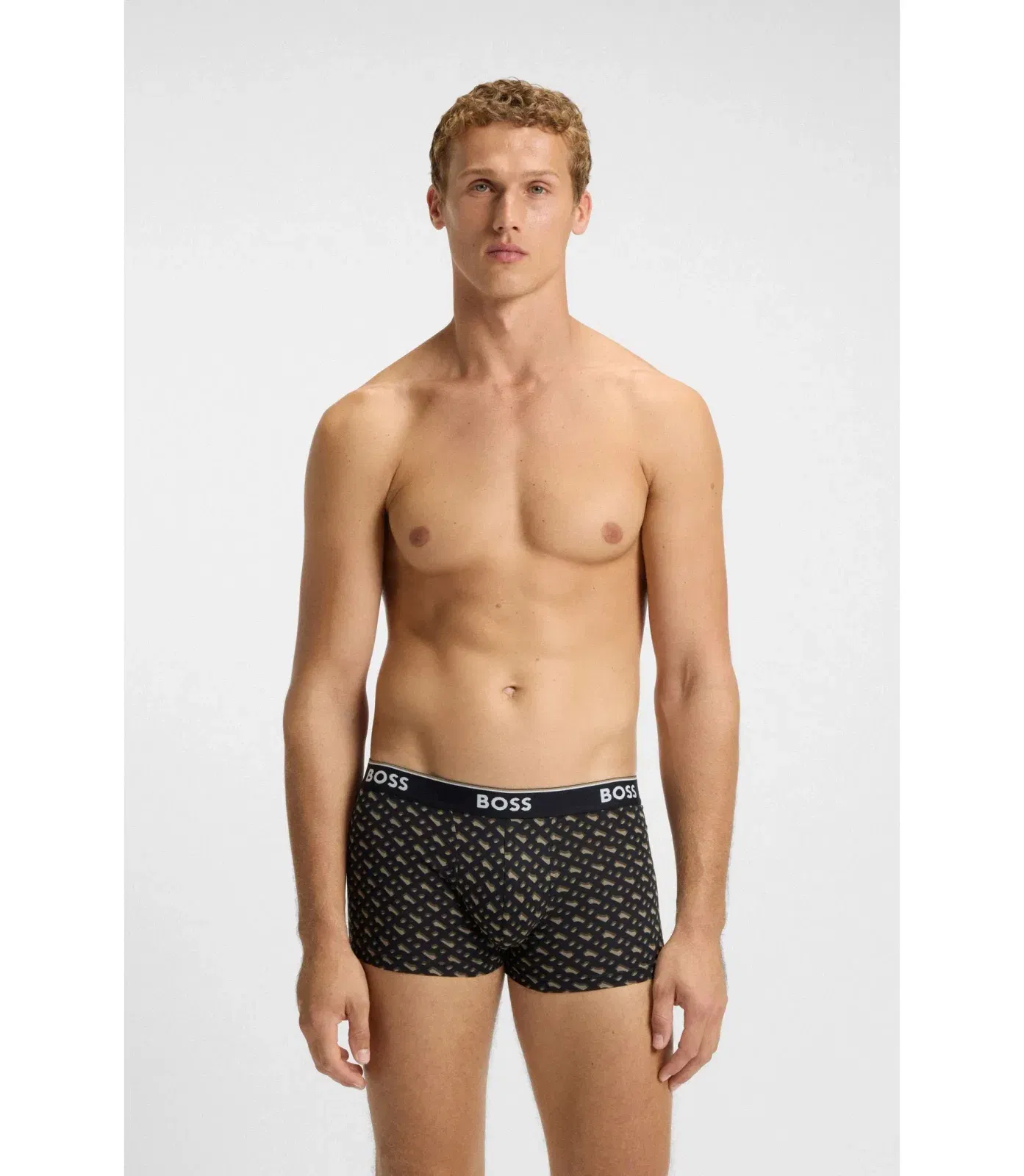 Boss Three Pack Of Trunks With Logo Waistbands Light Brown
