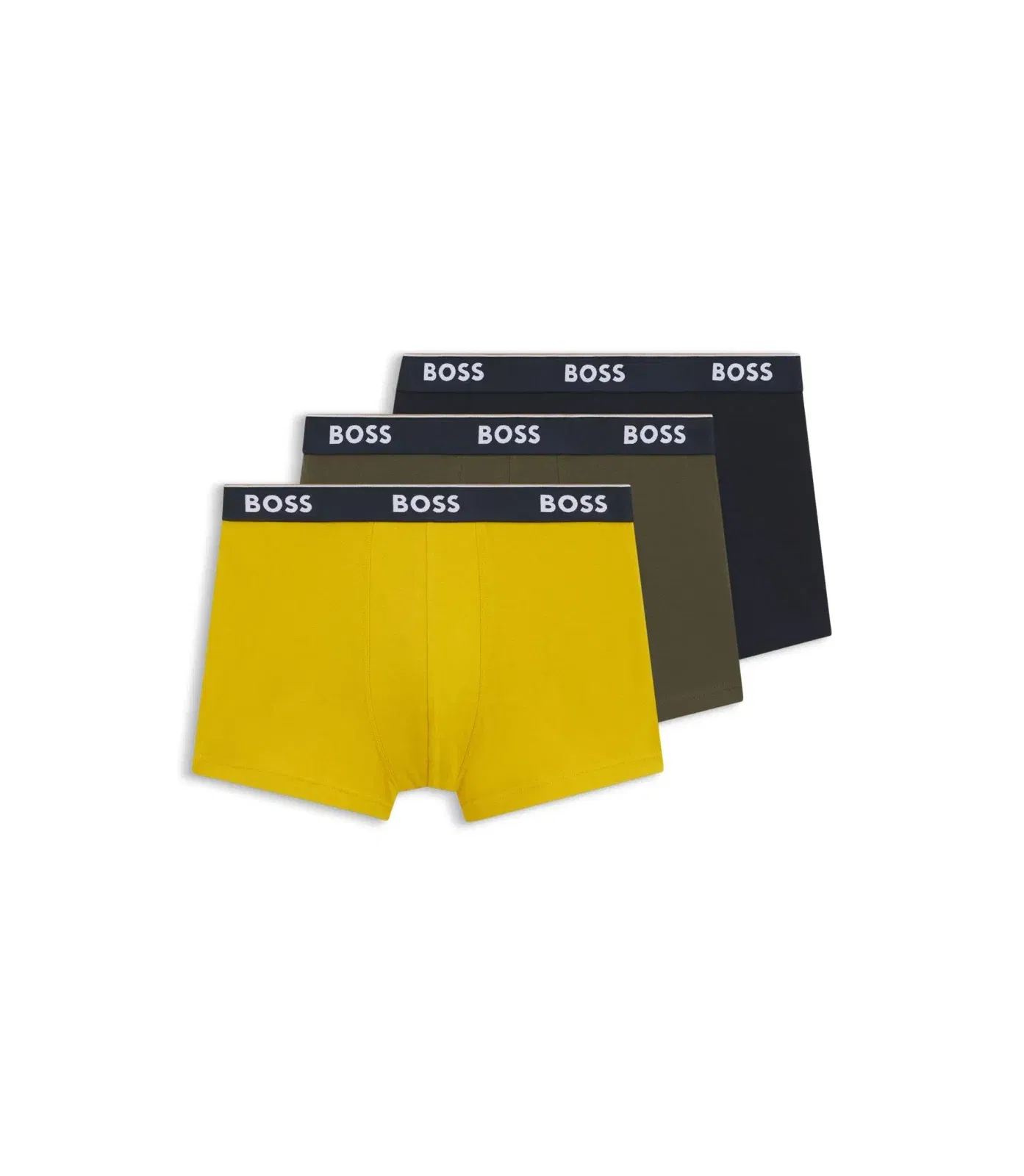 Boss Three Pack Of Stretch Cotton Trunks With Logo Waistbands Light Green