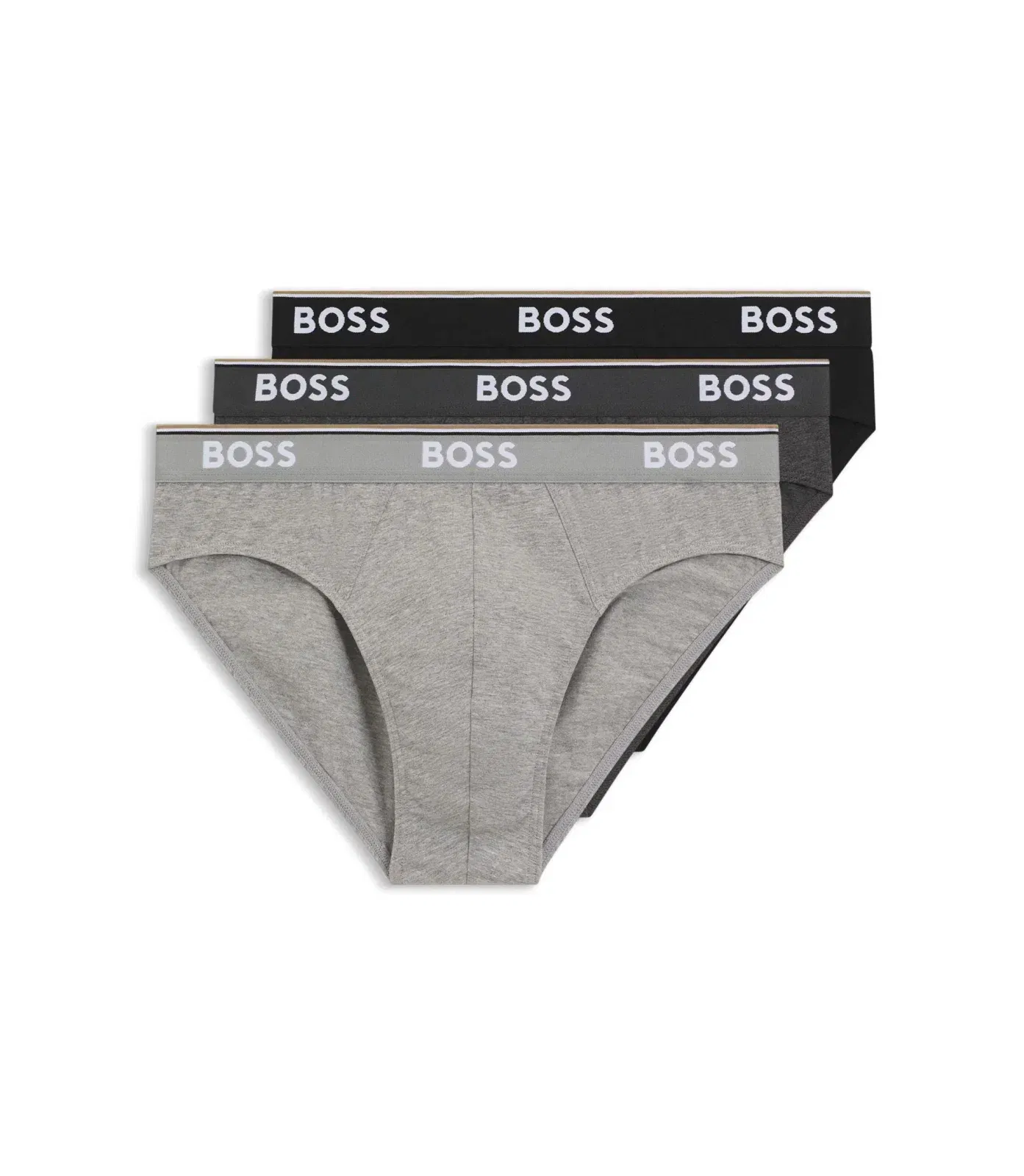 Boss Three Pack Of Stretch Cotton Briefs With Logo Waistband Light Grey
