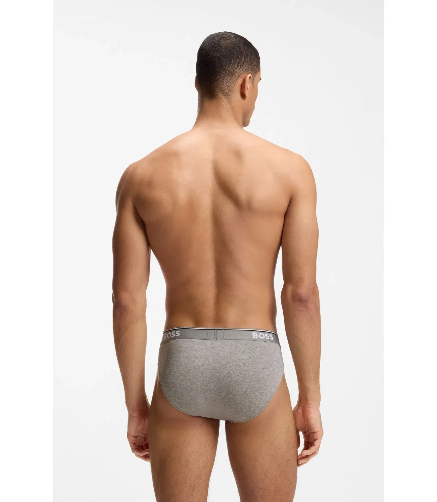 Boss Three Pack Of Stretch Cotton Briefs With Logo Waistband Light Grey