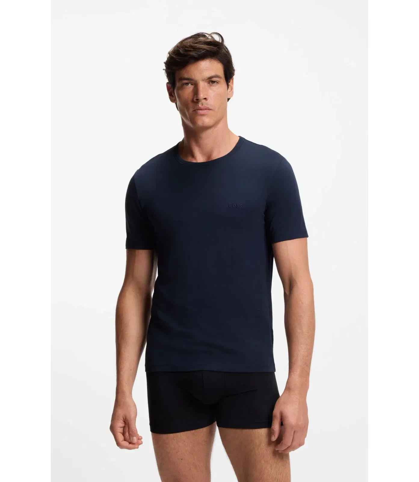 Boss Three Pack Of Cotton Underwear T Shirts Patterned
