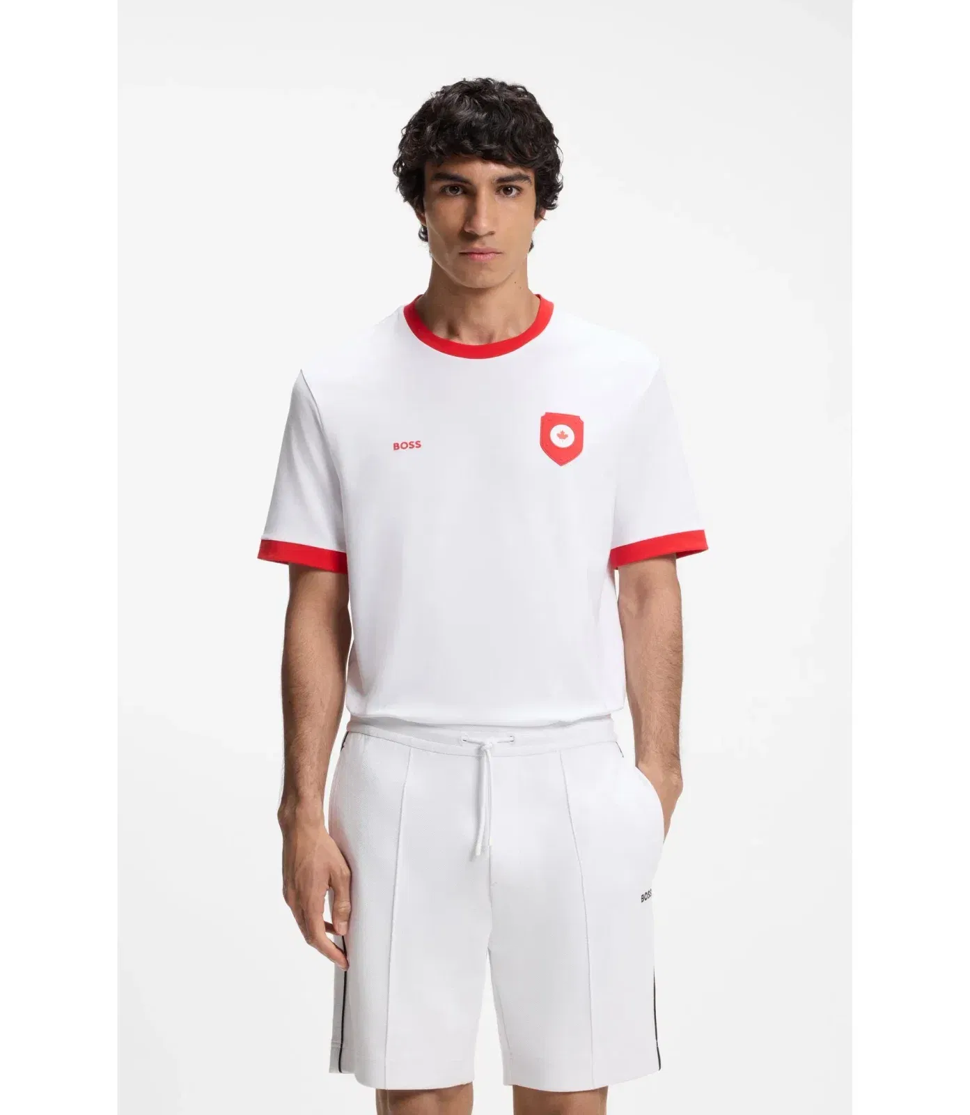 Boss Stretch Cotton T-Shirt With Country Flag And Logo Canada White