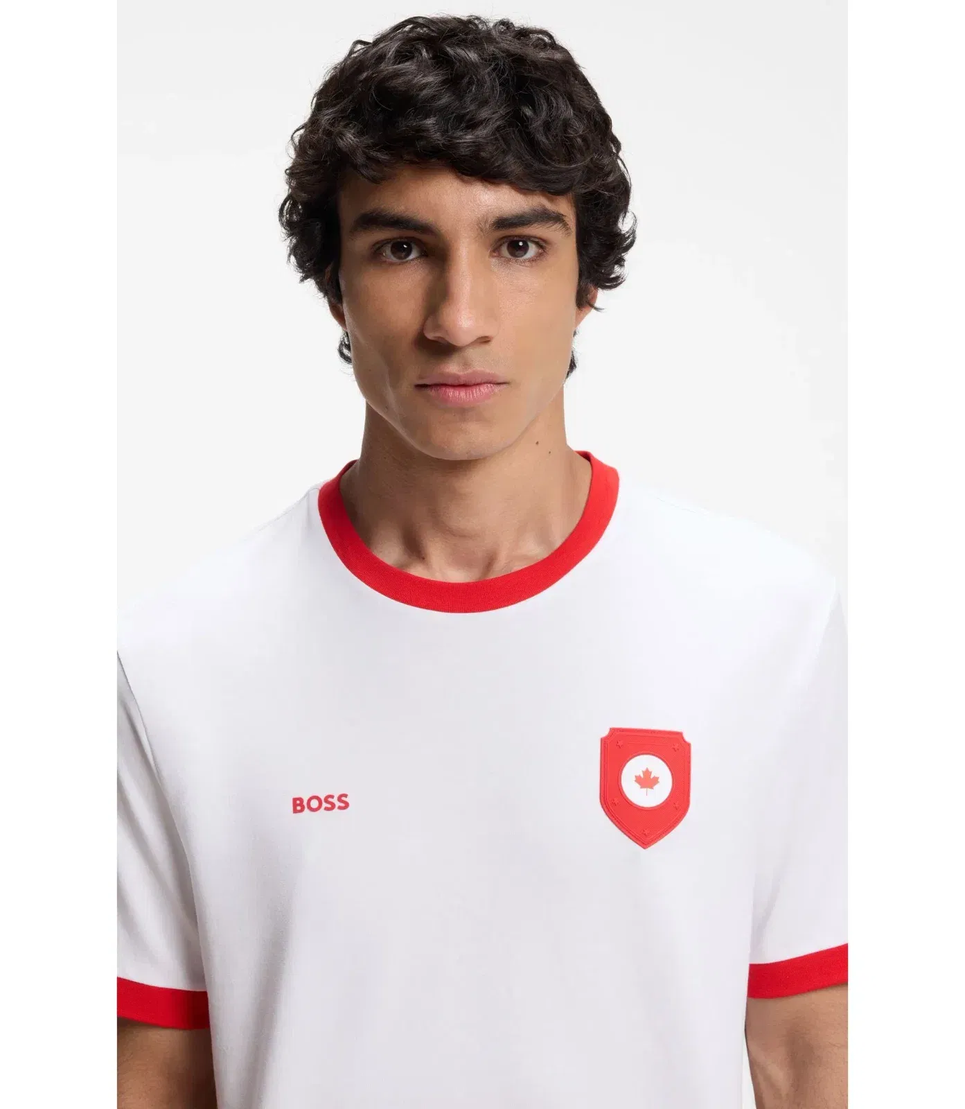 Boss Stretch Cotton T-Shirt With Country Flag And Logo Canada White