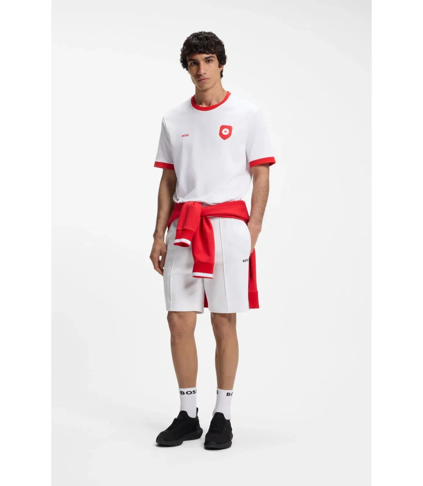 Boss Stretch Cotton T-Shirt With Country Flag And Logo Canada White