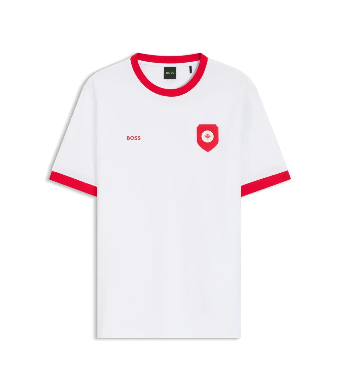 Boss Stretch Cotton T-Shirt With Country Flag And Logo Canada White