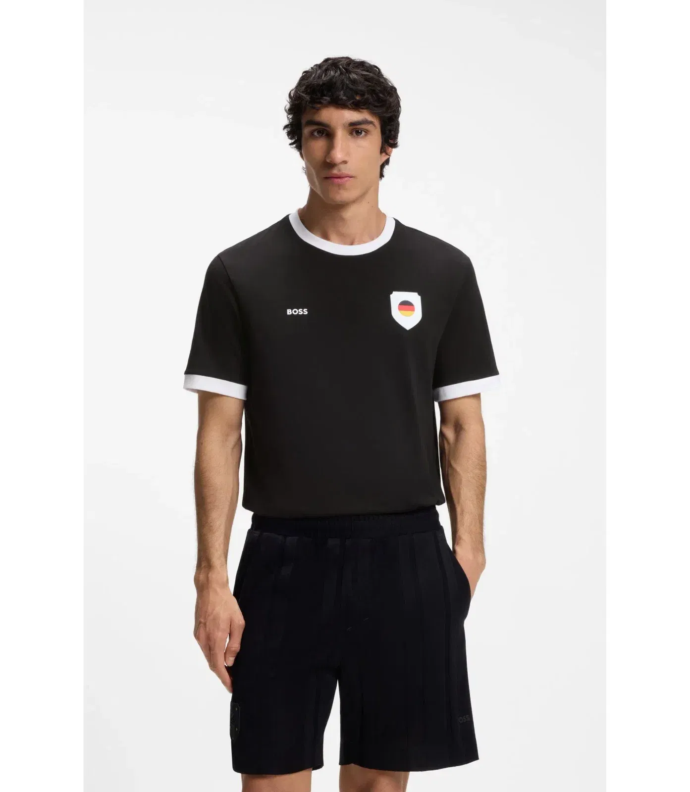 Boss Stretch Cotton T-Shirt With Country Flag And Logo Germany Black