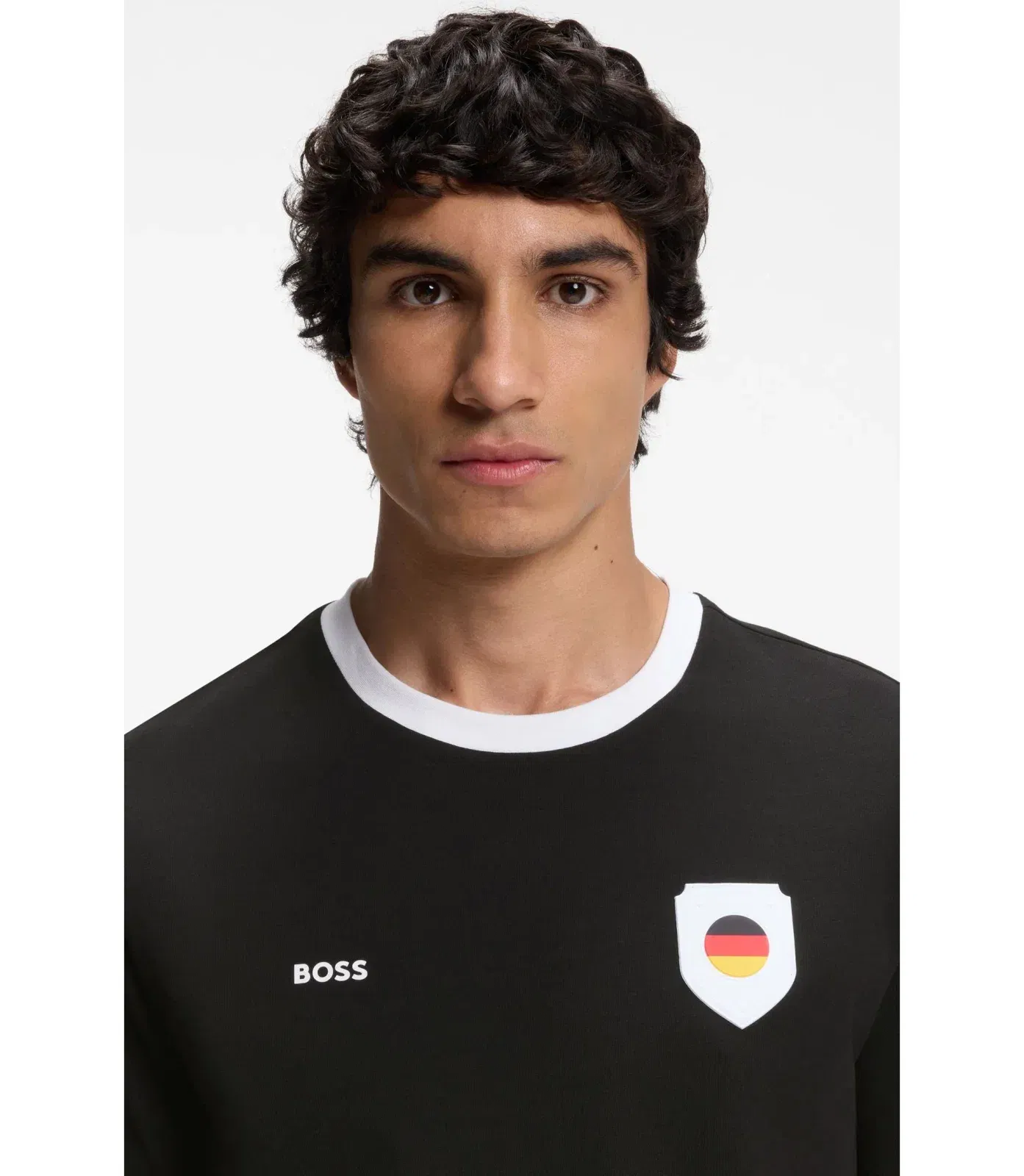 Boss Stretch Cotton T-Shirt With Country Flag And Logo Germany Black