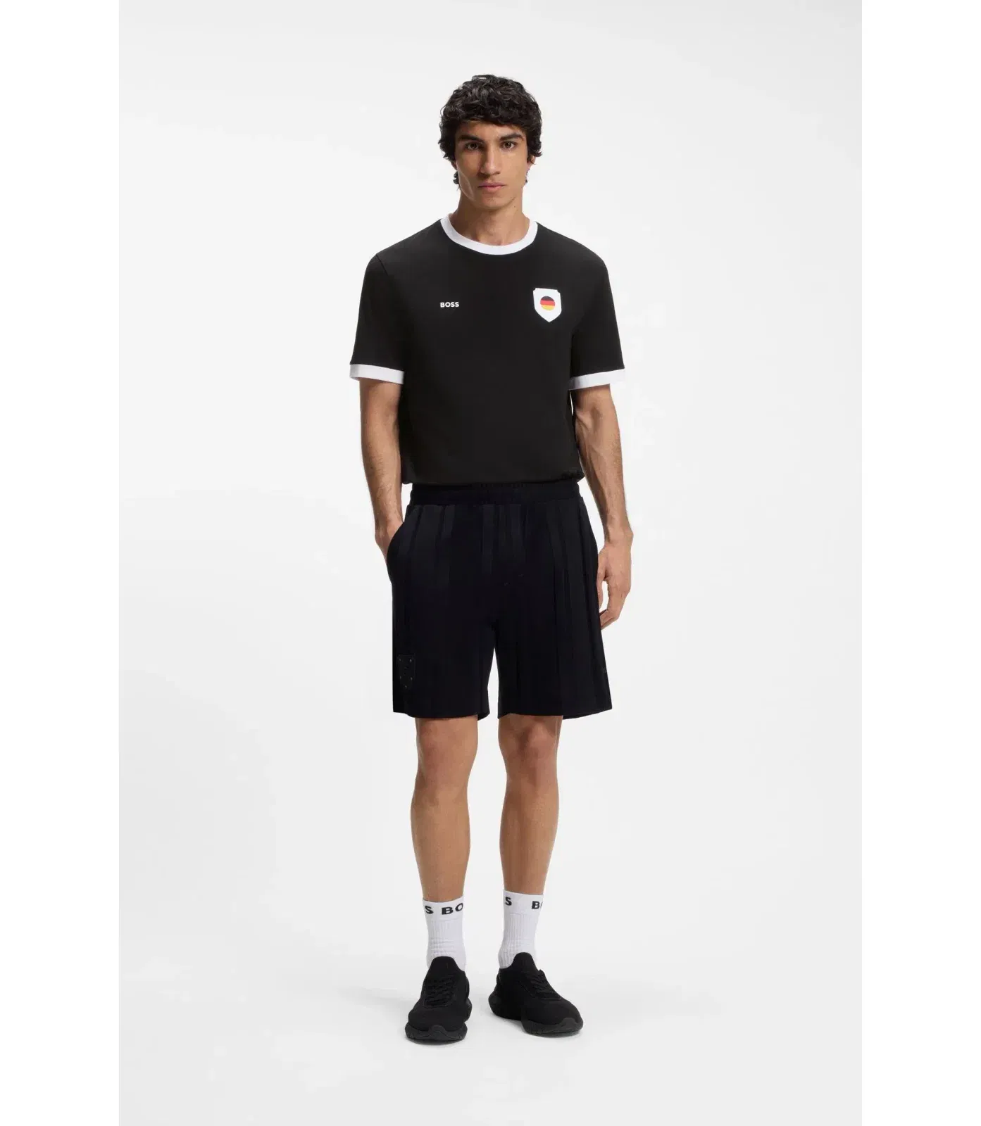 Boss Stretch Cotton T-Shirt With Country Flag And Logo Germany Black