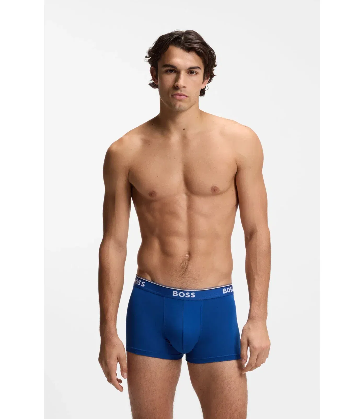 Boss Stretch Cotton Trunks With Repeating Logos Light Blue