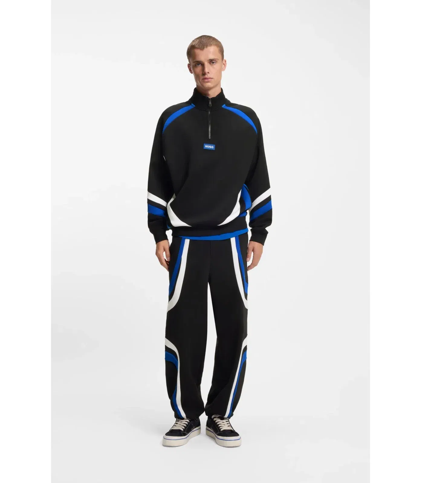 Hugo Stretch Cotton Sweatshirt With Colourful Panelling Black