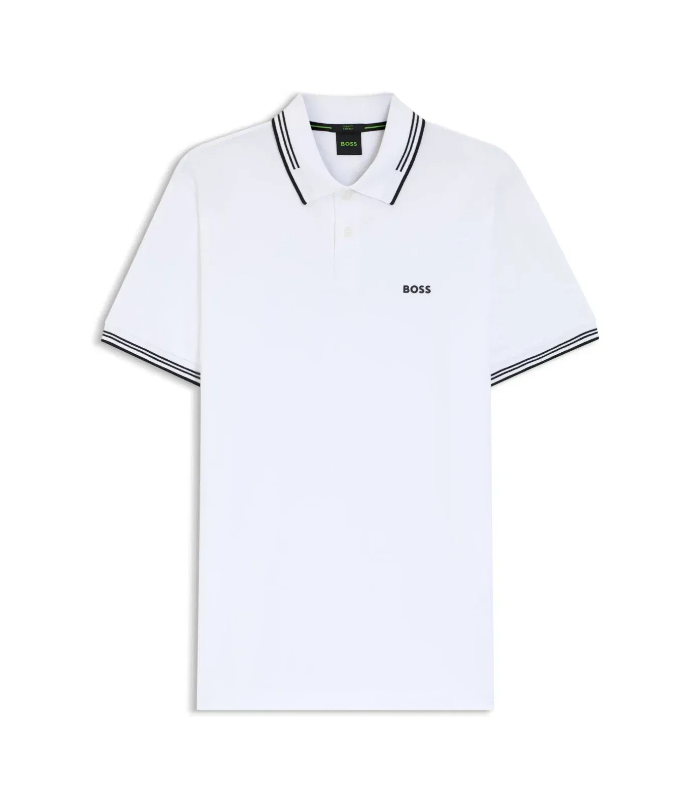 Boss Stretch Cotton Slim Fit Polo Shirt With Branding And Stripes White