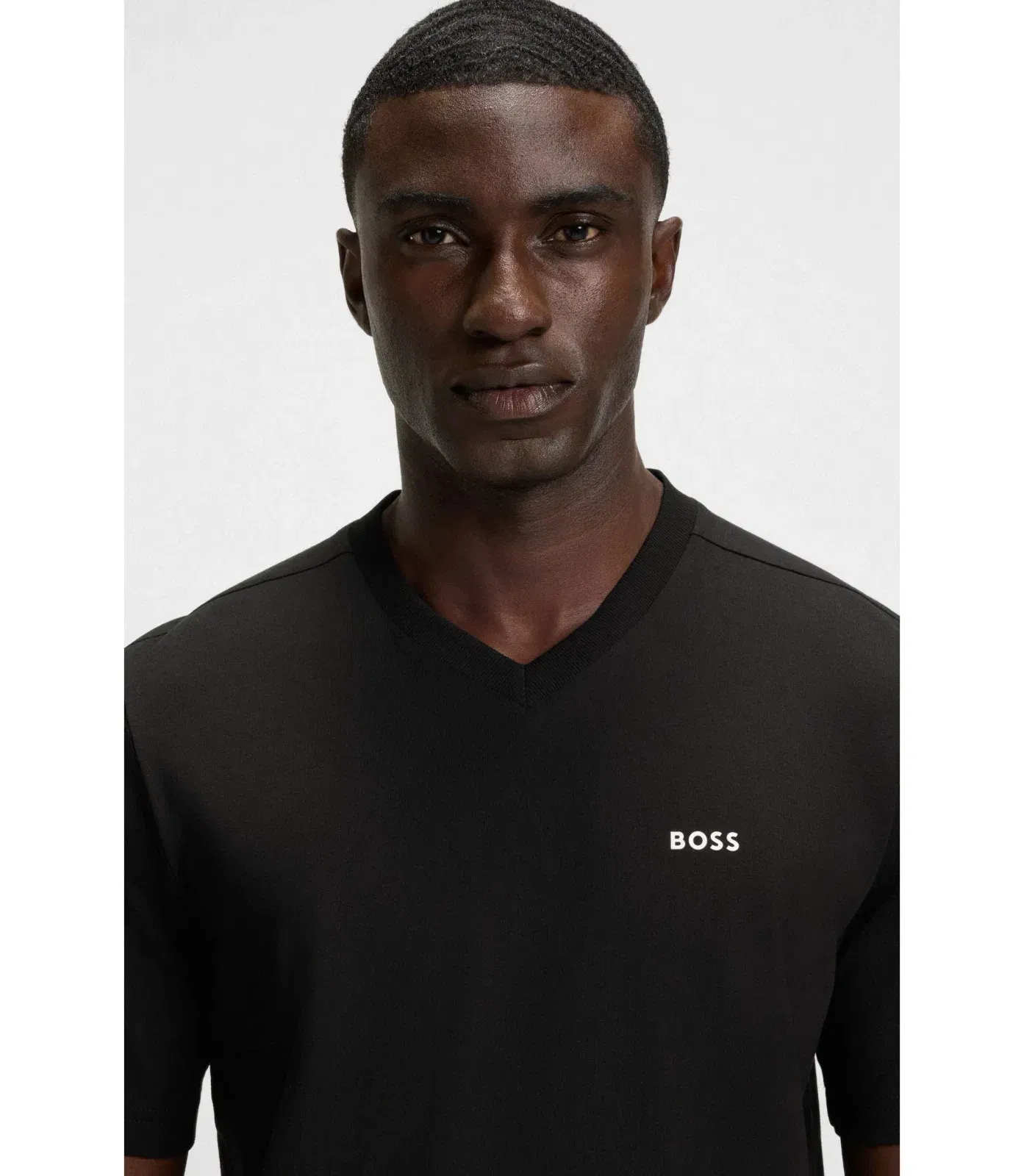 Boss Stretch Cotton Regular Fit T-Shirt With Contrast Logo Black