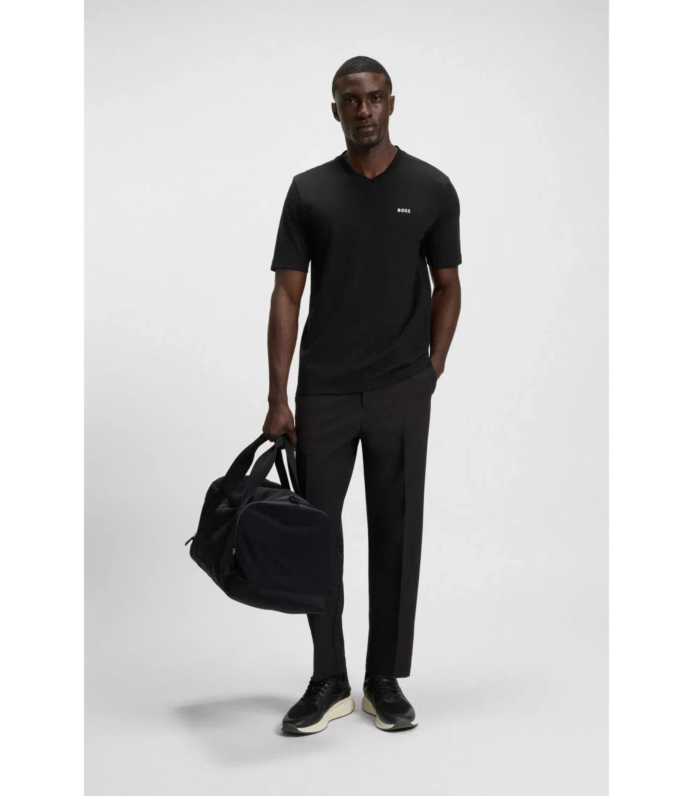 Boss Stretch Cotton Regular Fit T-Shirt With Contrast Logo Black