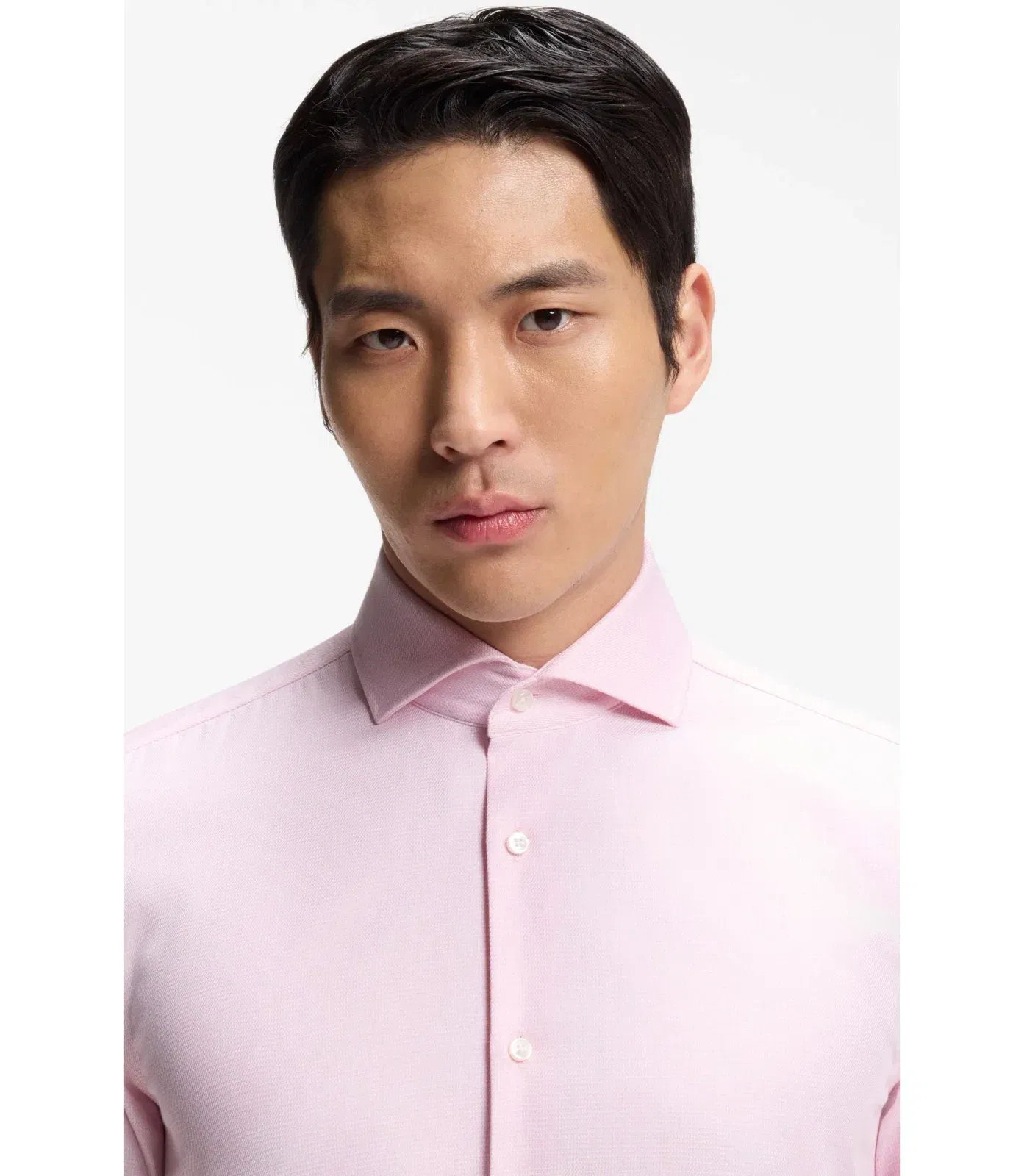 Boss Slim Fit Shirt In Structured Wrinkle Free Cotton Light Pink