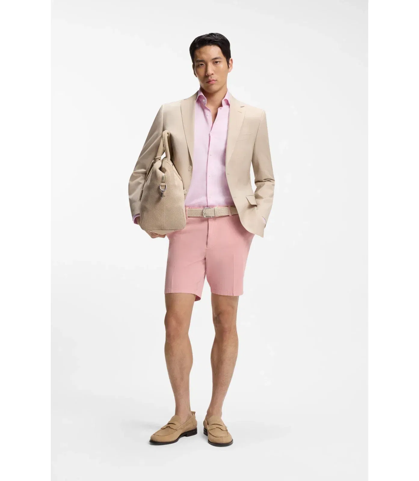Boss Slim Fit Shirt In Structured Wrinkle Free Cotton Light Pink