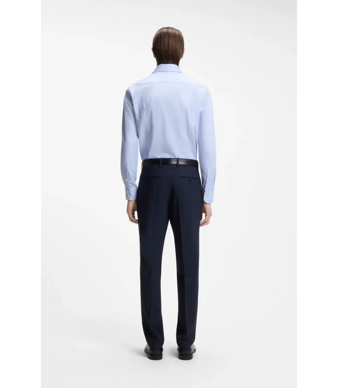 Boss Slim Fit Shirt In Structured Wrinkle Free Cotton Light Blue