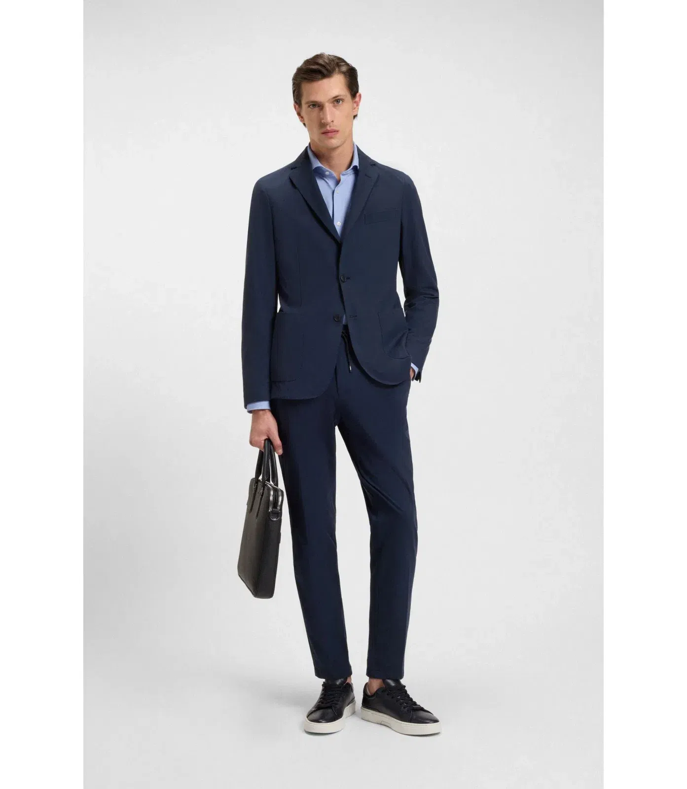 Boss Slim Fit Shirt In Structured Performance Stretch Jersey Blue