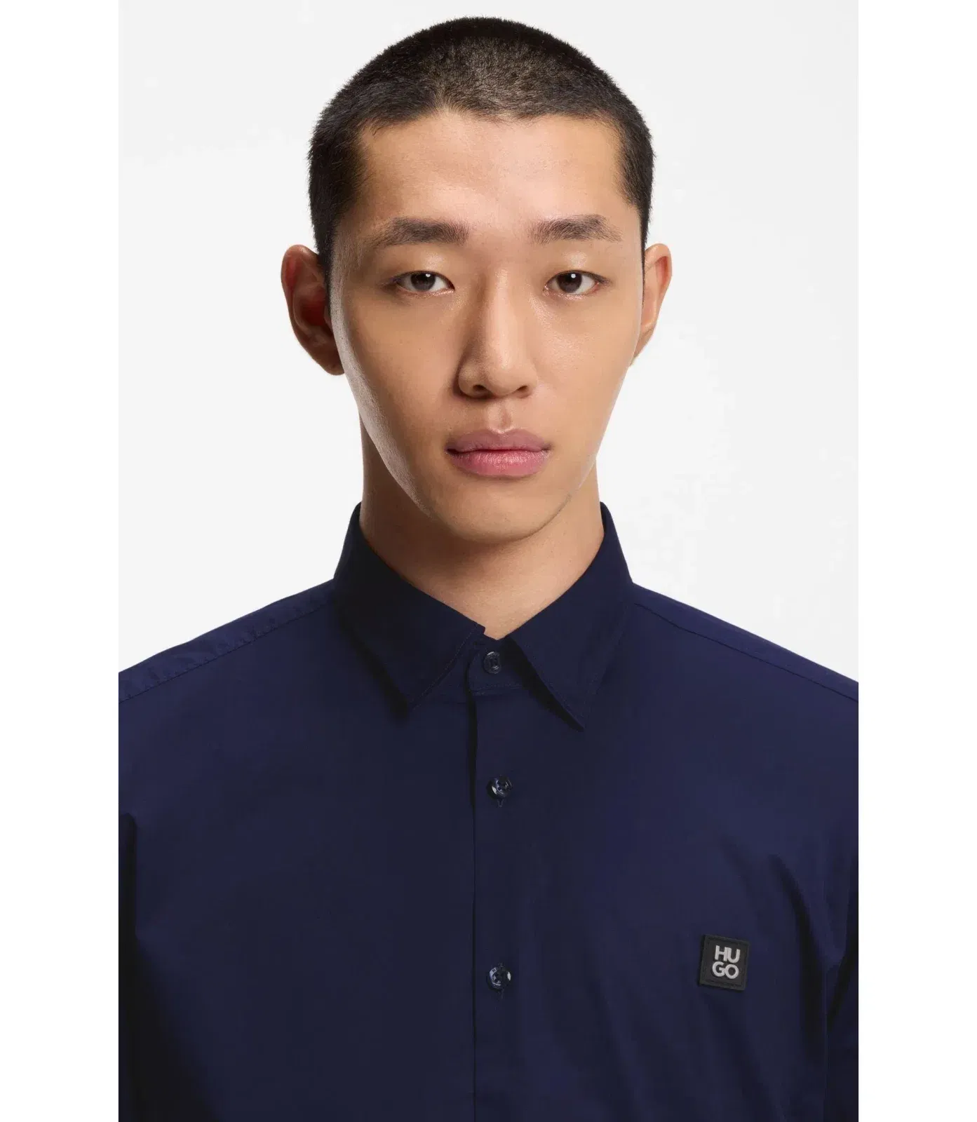 Hugo Slim Fit Shirt In Stretch Cotton Canvas Dark Blue