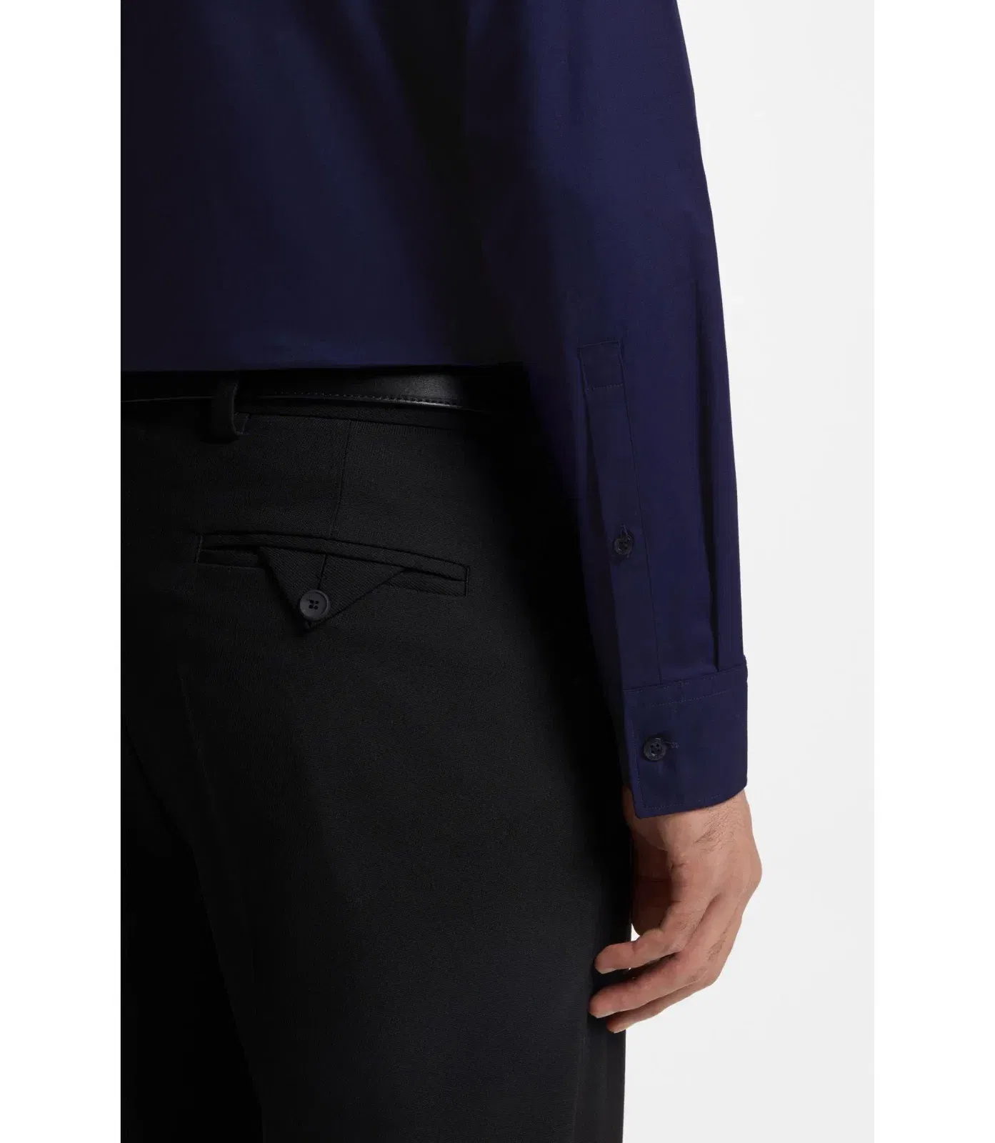 Hugo Slim Fit Shirt In Stretch Cotton Canvas Dark Blue