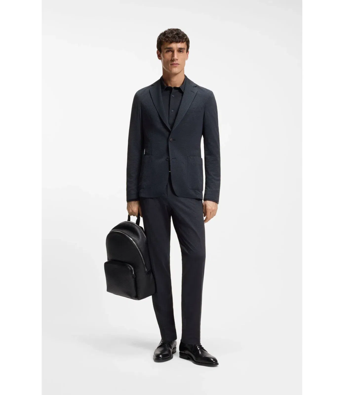 Boss Slim Fit Shirt In Italian Performance Stretch Seersucker Dark Blue