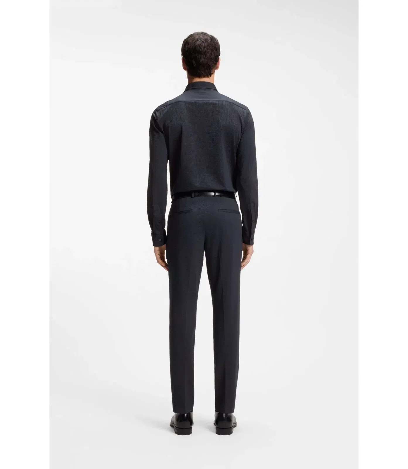 Boss Slim Fit Shirt In Italian Performance Stretch Seersucker Dark Blue