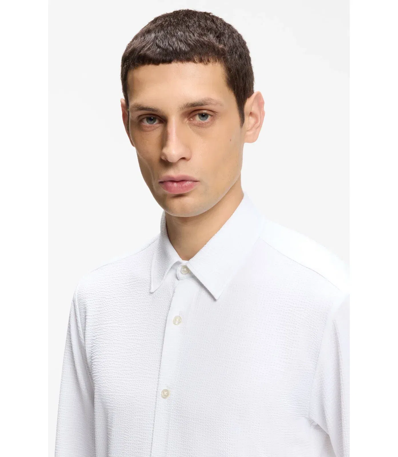 Boss Slim Fit Shirt In Italian Performance Stretch Seersucker White