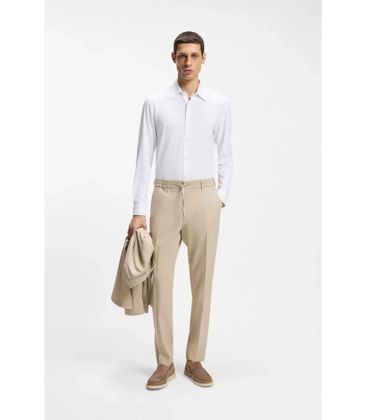 Boss Slim Fit Shirt In Italian Performance Stretch Seersucker White
