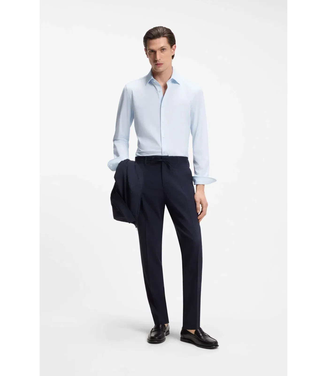 Boss Slim Fit Shirt In Italian Performance Stretch Jersey Light Blue