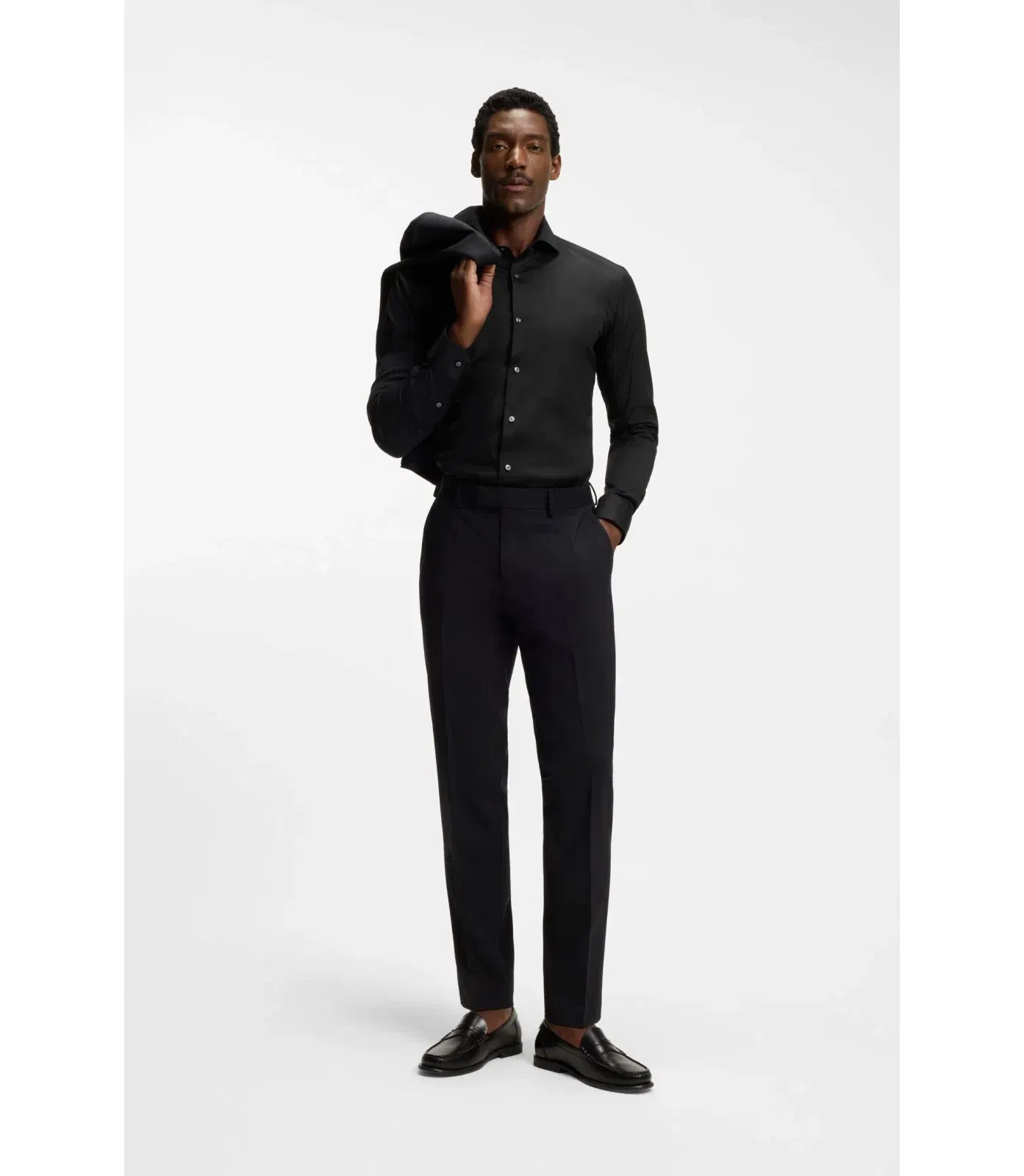 Boss Slim Fit Shirt In Easy Iron Cotton Blend Poplin Black