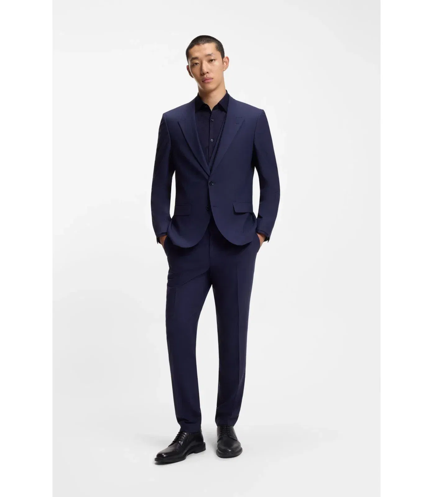 Hugo Slim Fit Shirt In Cotton With A Stacked Logo Jacquard Dark Blue