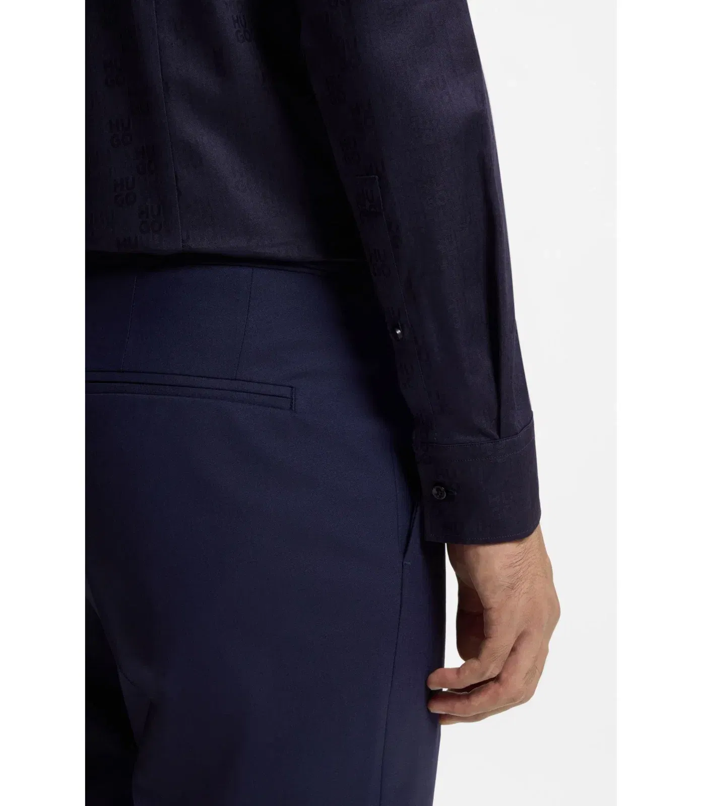 Hugo Slim Fit Shirt In Cotton With A Stacked Logo Jacquard Dark Blue