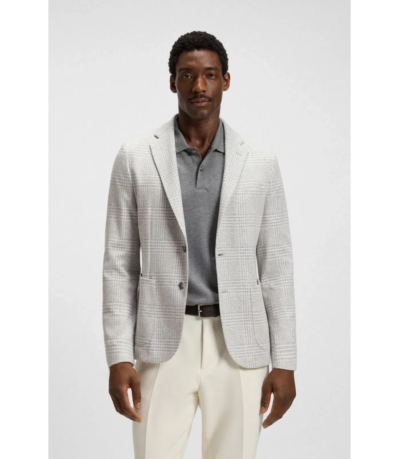 Boss Slim Fit Blazer In Checked Stretch Fabric Silver