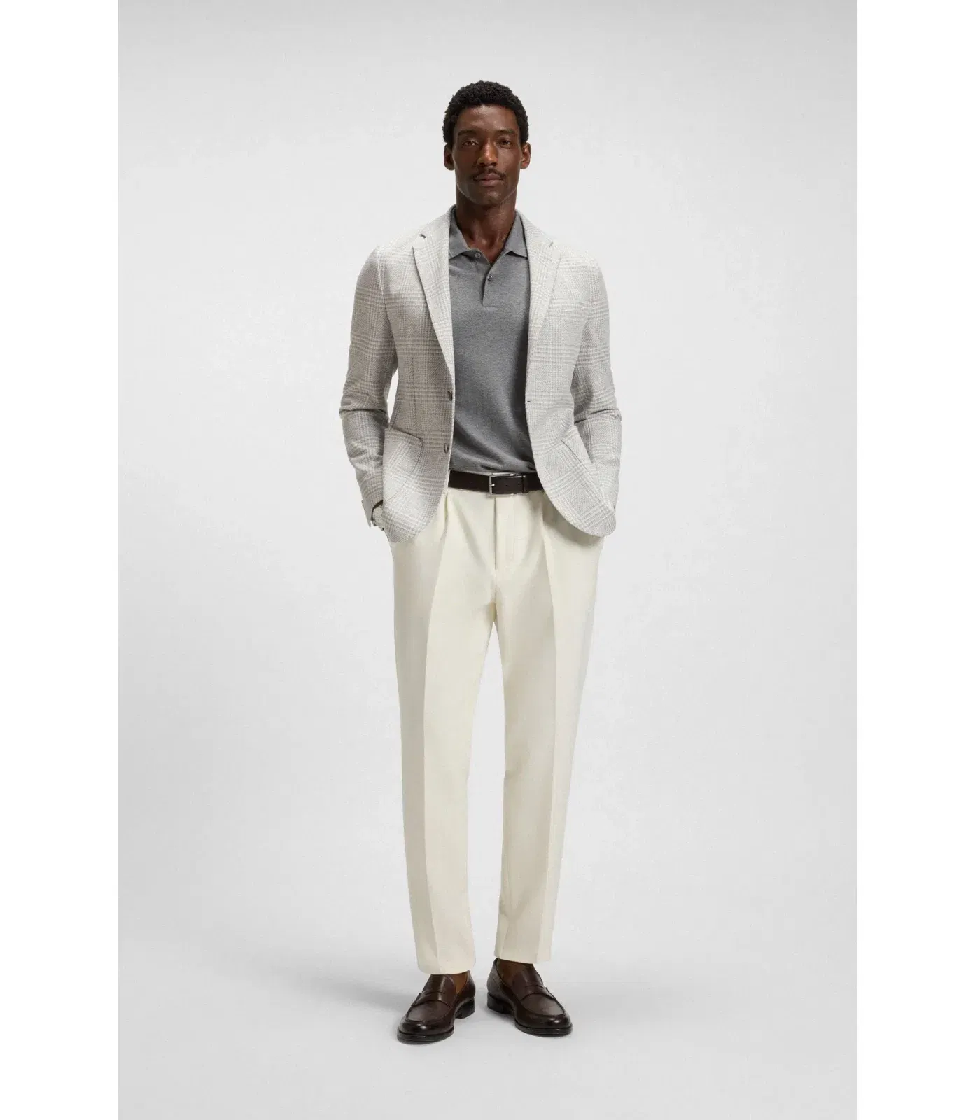 Boss Slim Fit Blazer In Checked Stretch Fabric Silver