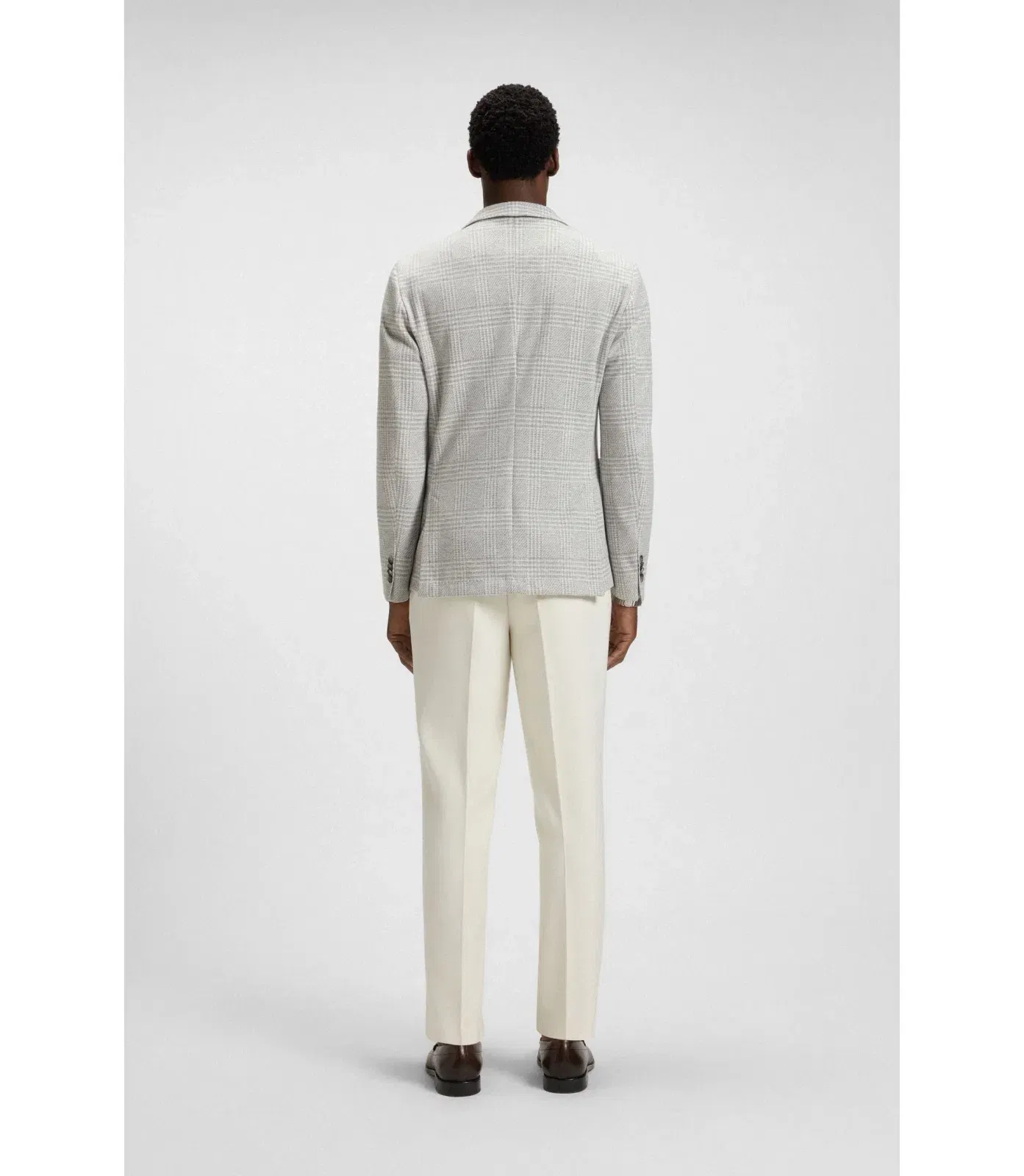 Boss Slim Fit Blazer In Checked Stretch Fabric Silver