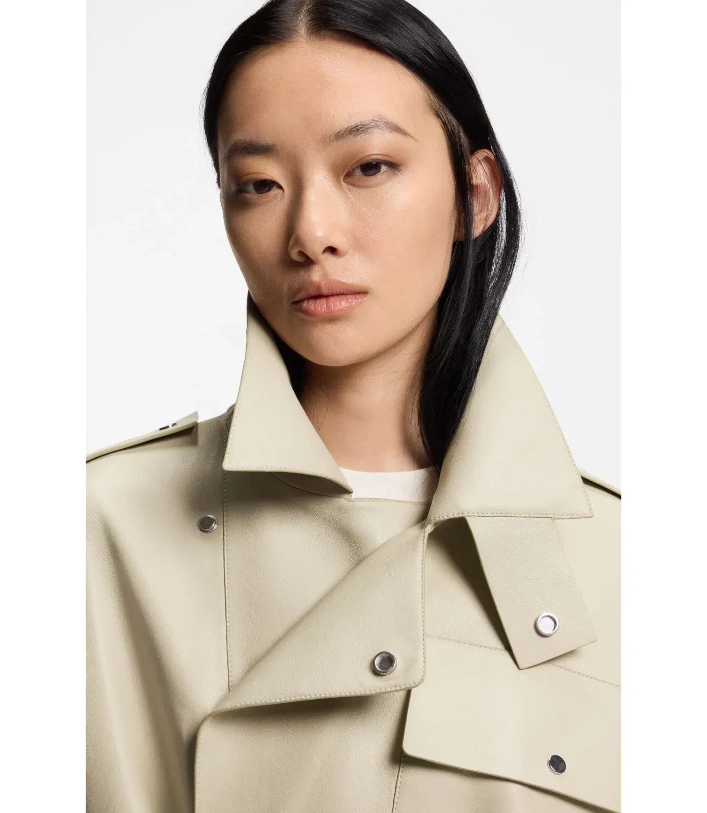 Boss Short Trench Coat In Leather Light Beige Women's