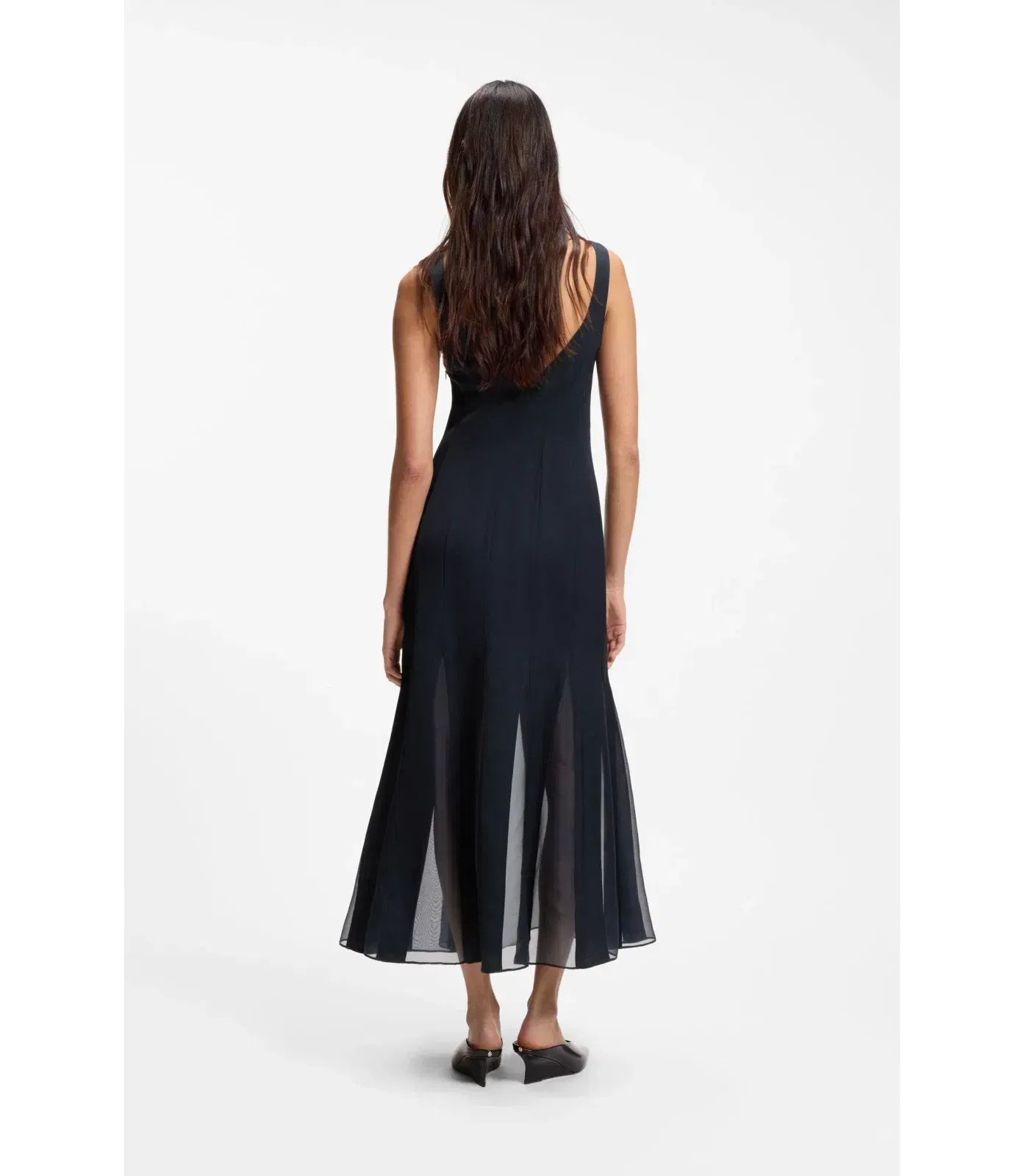 Boss Satin Slip Dress With Organza Inserts Dark Blue Women's