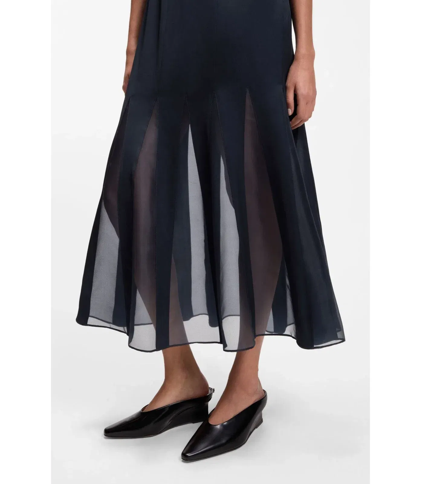 Boss Satin Slip Dress With Organza Inserts Dark Blue Women's