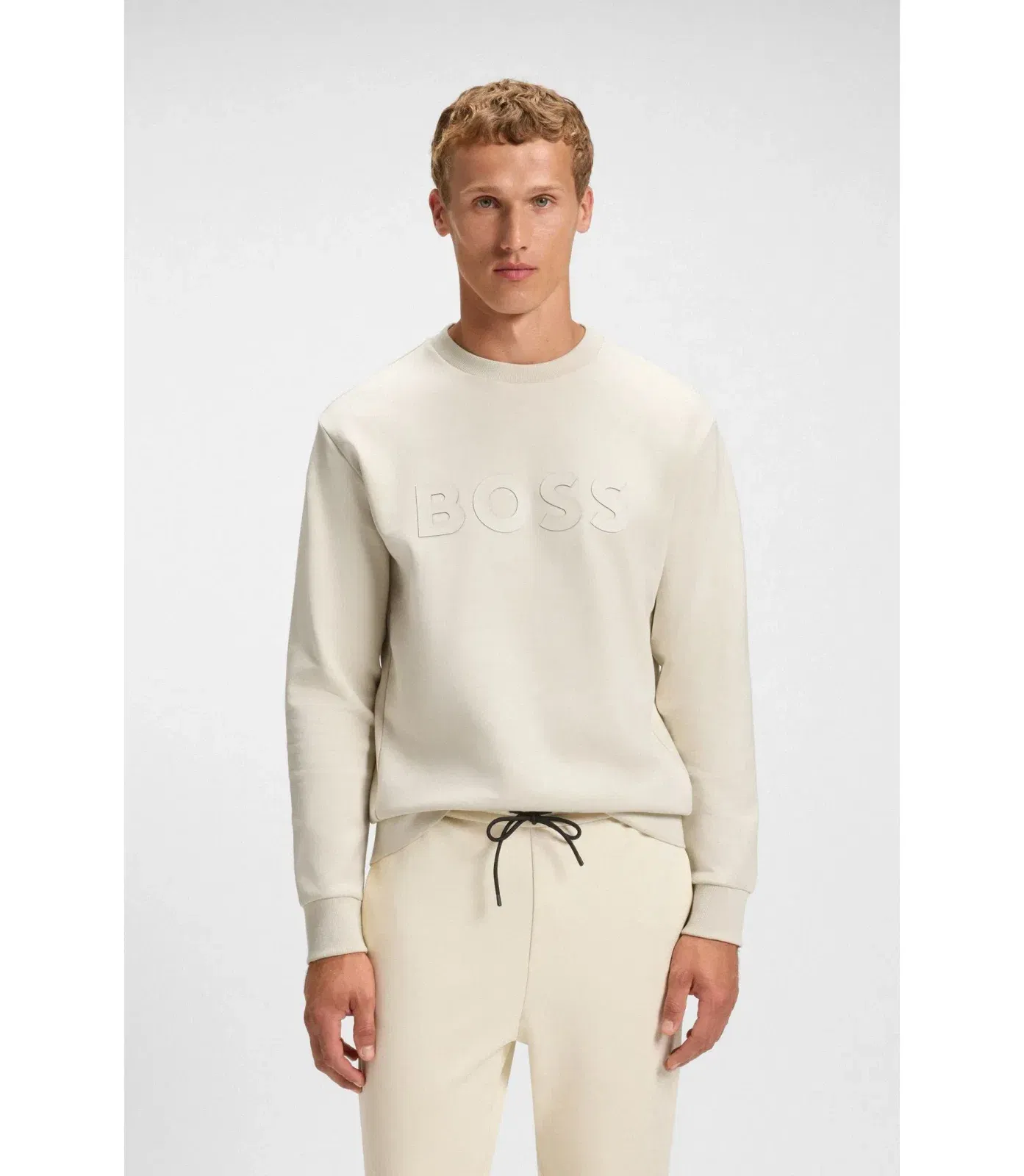 Boss Sandwich Logo Sweatshirt In Stretch Cotton White