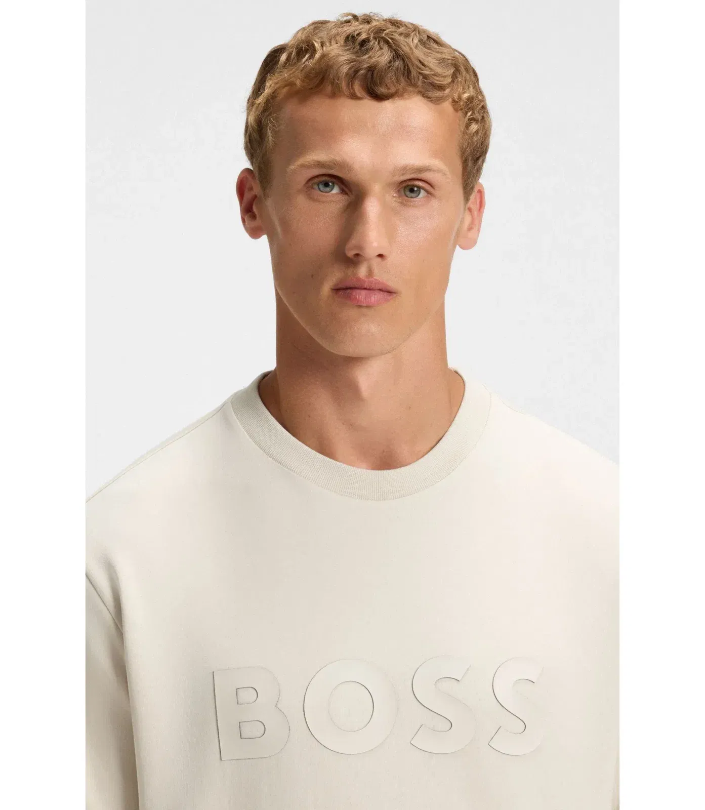 Boss Sandwich Logo Sweatshirt In Stretch Cotton White