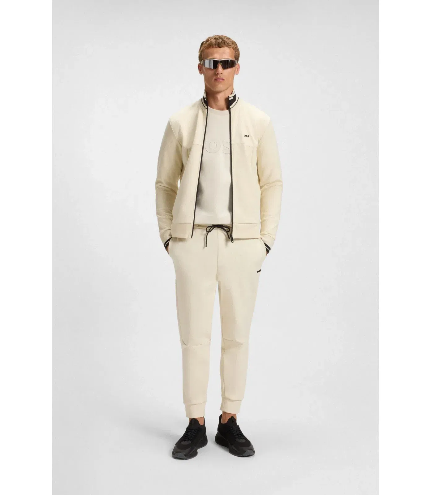 Boss Sandwich Logo Sweatshirt In Stretch Cotton White