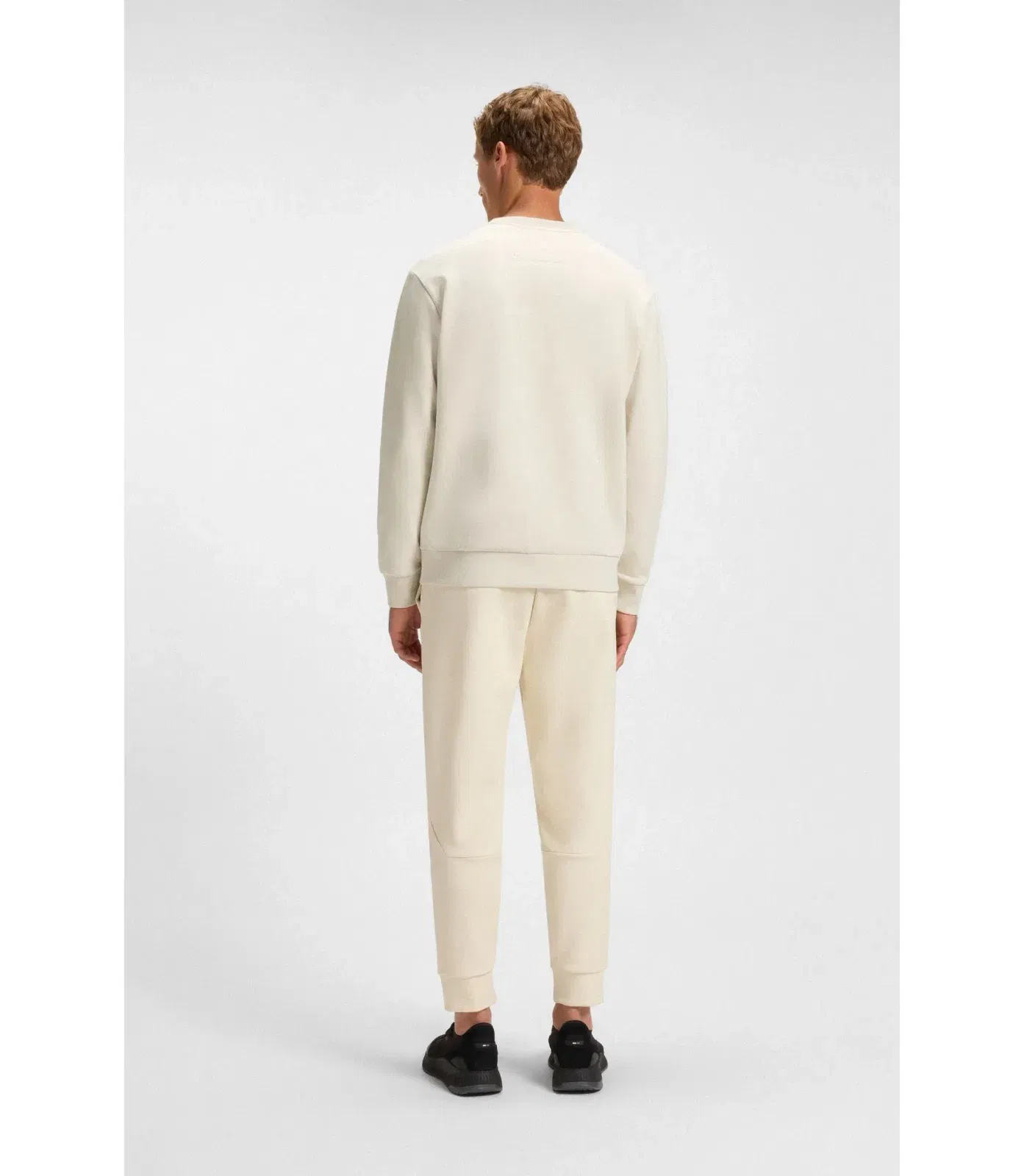 Boss Sandwich Logo Sweatshirt In Stretch Cotton White