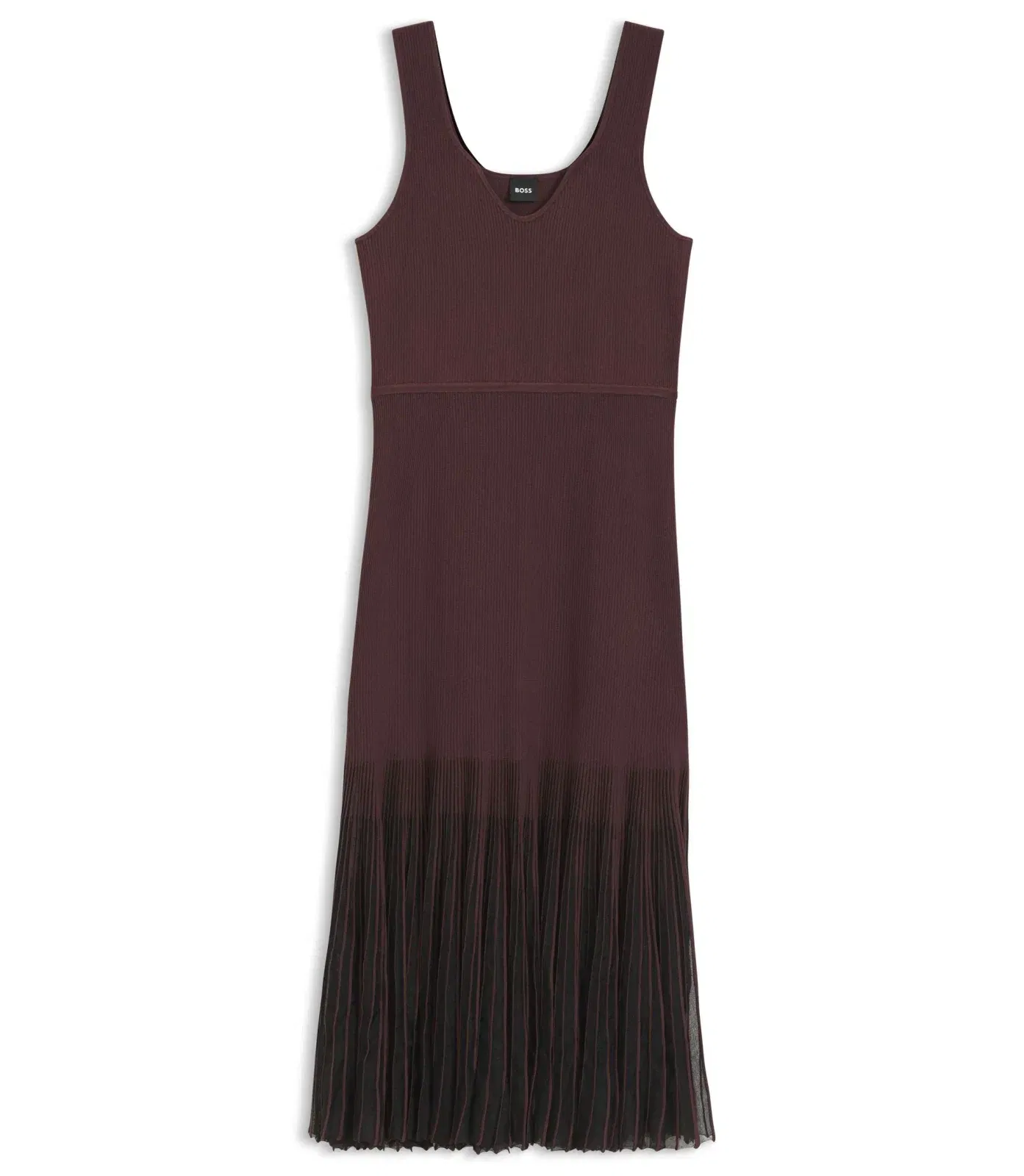 Boss Rib Knit Dress With Sheer Pleating Dark Brown Women's