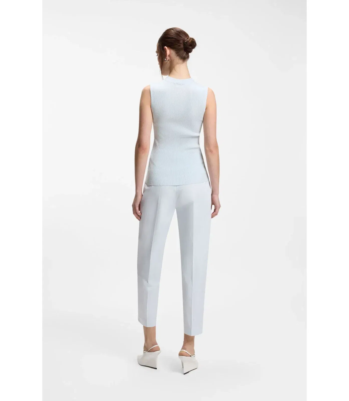 Boss Ribbed Top With Mock Neckline Light Blue Women's