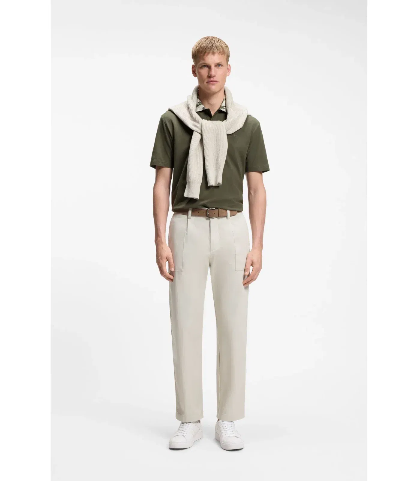 Boss Relaxed Fit Polo With Jacquard Collar Green
