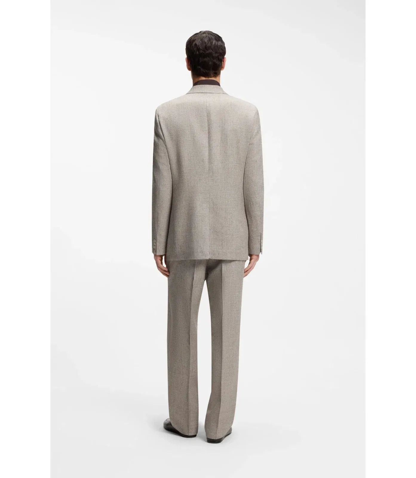 Boss Relaxed Fit Double Breasted Blazer With Micro Pattern Light Beige